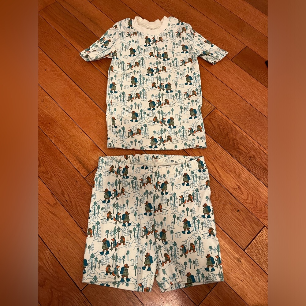L.L. Bean Kids Two-Piece Pajama Set in Cream, Teal, Brown
